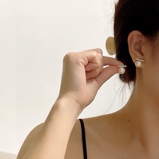 Celine Metal Accent Pearl Stud Earrings Elegant Style