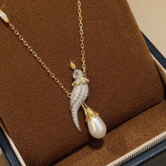Tiffany & Co. Waterdrop Pearl Parrot Pendant Necklace