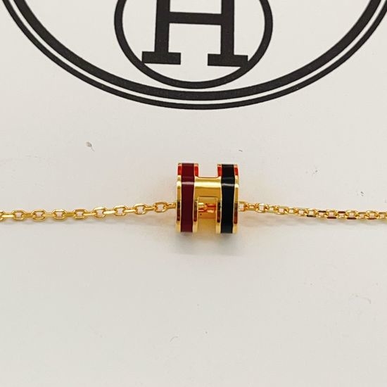 Hermes Gold Red Black Mini Pendant Necklace