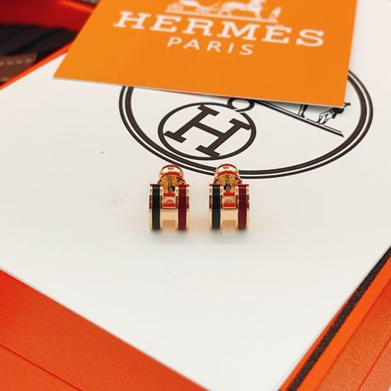 Hermes Mini Rose Gold Color Block Stud Earrings