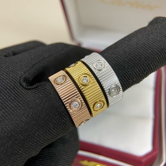 Cartier Nail Shape Striped Ring Stackable Delicate