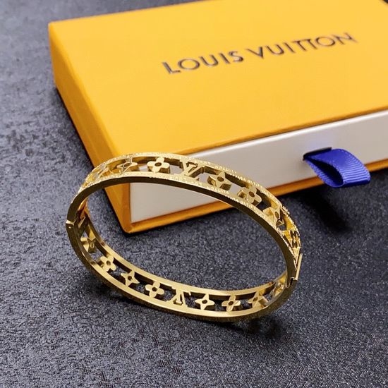 Louis Vuitton LV Vintage 14K Gold Plated Bangle Unique Design