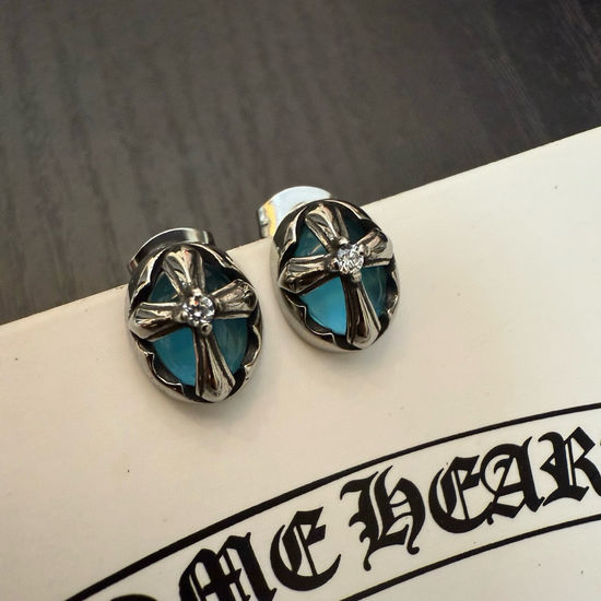 Chrome Hearts Blue Rhinestone Decorative Stud Earrings