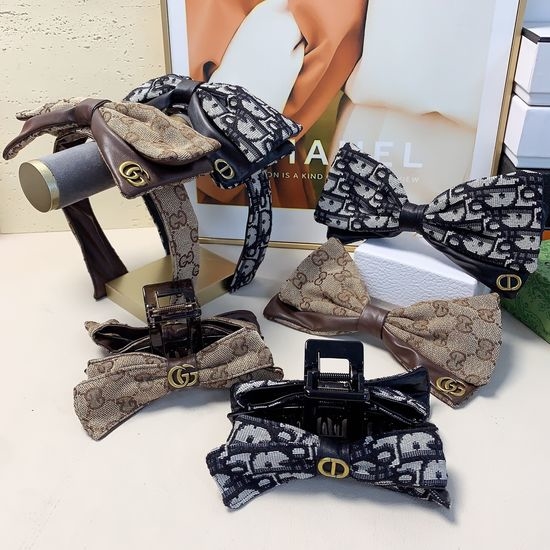 Christian Dior CD Bow Stitched Leather Hair Hoop