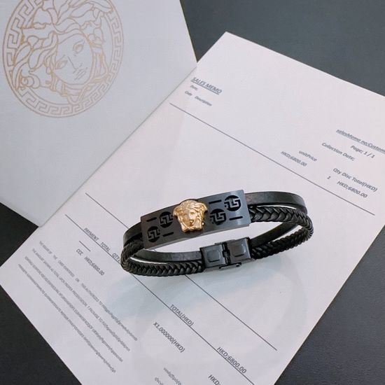 Versace Diamond Embellished Leather Braided Bracelet