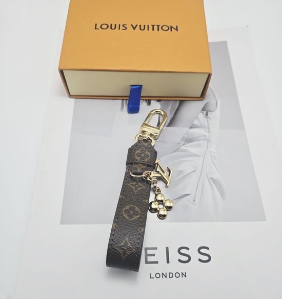 Louis Vuitton LV Leather Key Chain with Canvas Detail