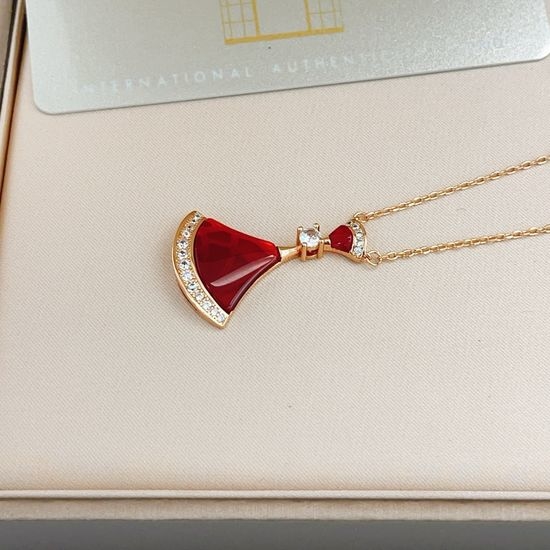 Bvlgari Red Fan Rose Gold Long Necklace