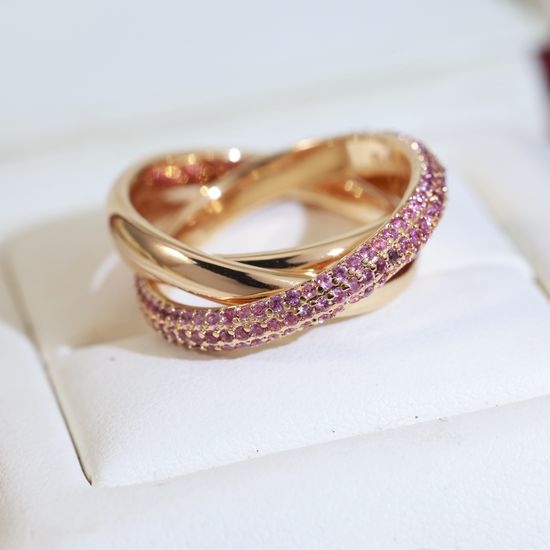 Cartier Pink Stone Three Tone Stackable Ring
