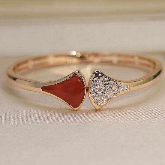 Bvlgari Fan Shape Inlaid Stone Open Bangle