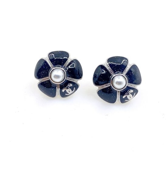 Chanel Black Flower Stud Earrings