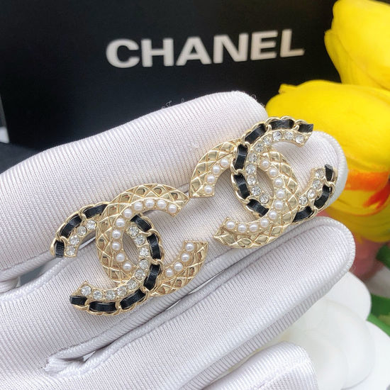 Chanel Leather Accent Classic Stud Earrings