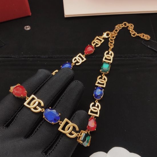 Dolce & Gabbana Red Blue Colorful Diamond Necklace