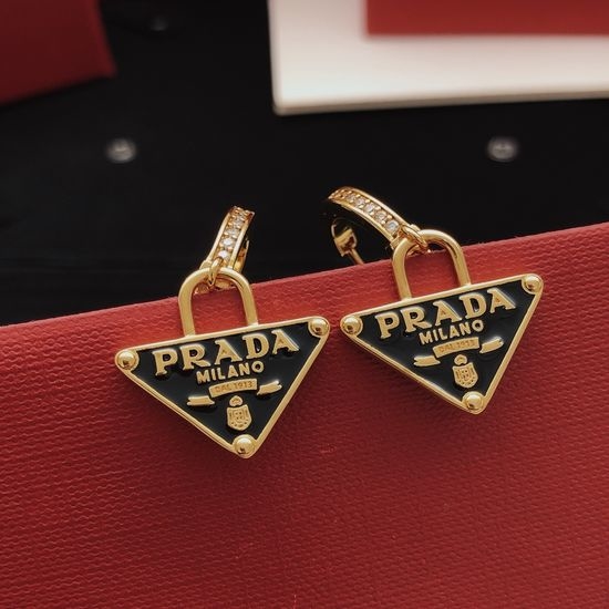 Prada Classic Black Hook Drop Earrings