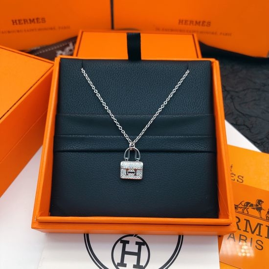 Hermes White Rhinestone Pendant Necklace Timeless Jewelry