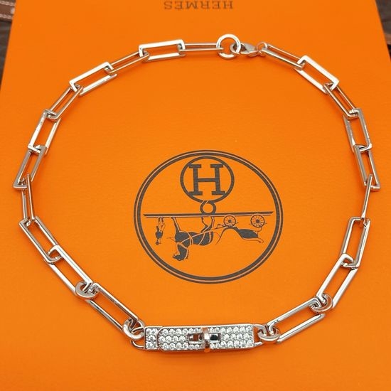 Hermes Silver Diamond Square Pendant Necklace
