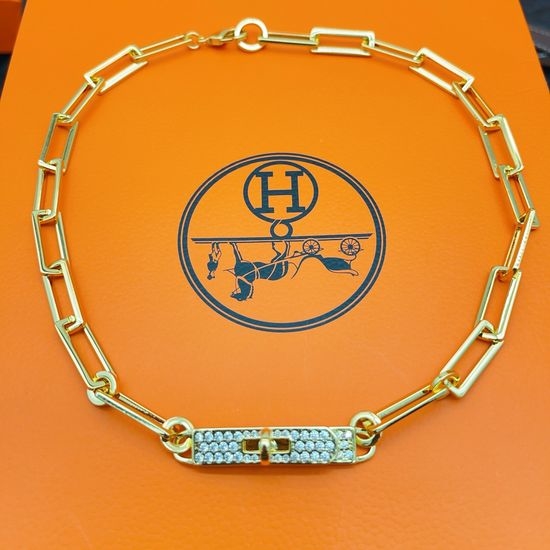 Hermes Gold Diamond Square Pendant Necklace