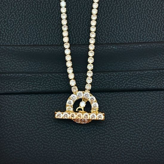 Hermes Gold Pavé Circular Pendant Necklace