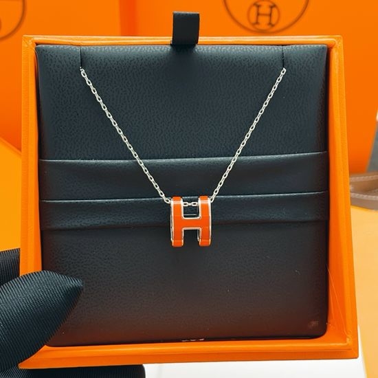 Hermes Red Enamel Silver Large Pendant Necklace