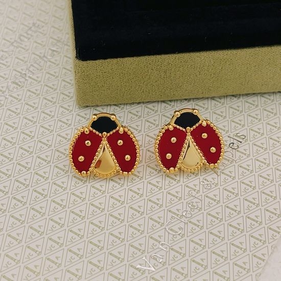 Van Cleef & Arpels VCA Gold Red Ladybug Stud Earrings