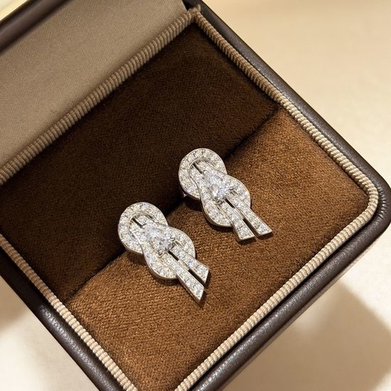 Fred Cross Inlaid Diamond Stud Earrings