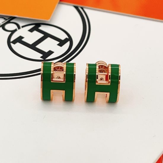 Hermes Green Rose Gold Large Stud Earrings