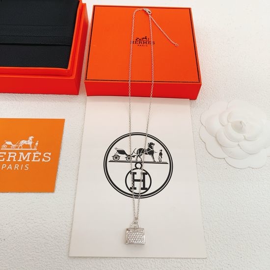 Hermes Silver Full Diamond Bag Necklace
