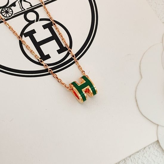 Hermes Green Enamel Rose Gold Small Necklace