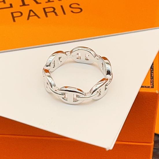 Hermes Diamond Inlaid Silver Ring