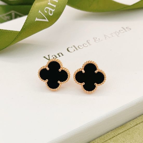 Van Cleef & Arpels VCA Black Mother of Pearl Clover Stud Earrings