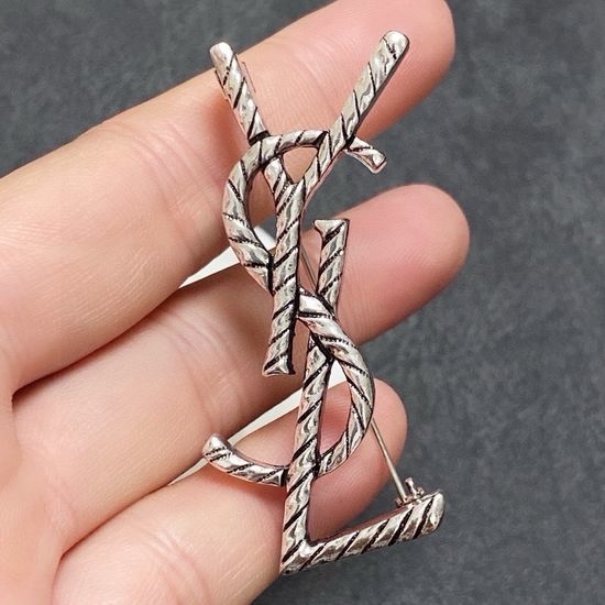 Yves Saint Laurent YSL Vintage Silver Brooch for Daily Wear