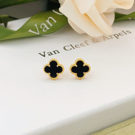 Van Cleef & Arpels VCA Black Mother Of Pearl Clover Stud Earrings