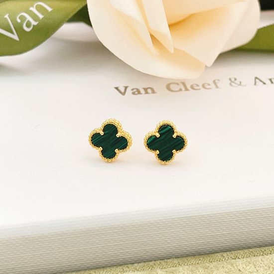 Van Cleef & Arpels VCA Green Mother of Pearl Clover Stud Earrings