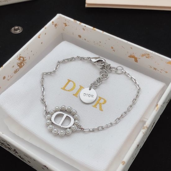 Christian Dior CD Round Beaded Brass Bracelet