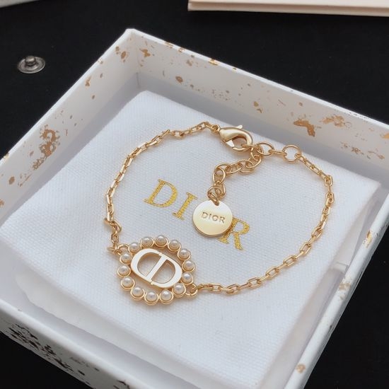 Christian Dior CD Round Beaded Brass Bracelet
