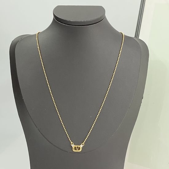 Valentino Rhinestone V Logo Beaded Necklace