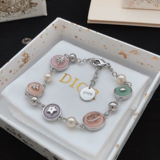 Christian Dior CD Pink Bee Detail Delicate Chain Bracelet
