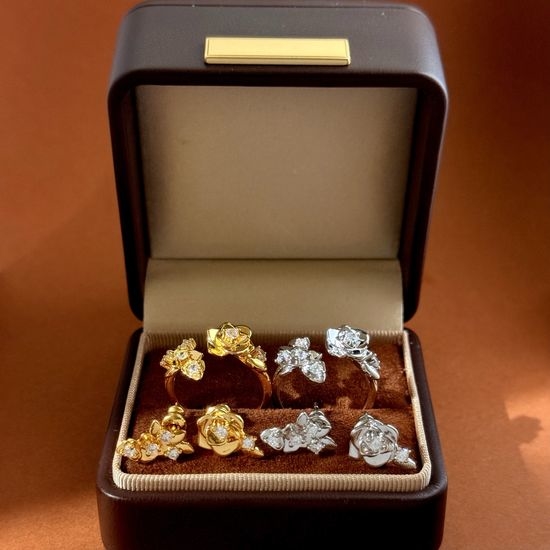 Piaget Rose Leaf Rhinestone Ring and Earrings Set