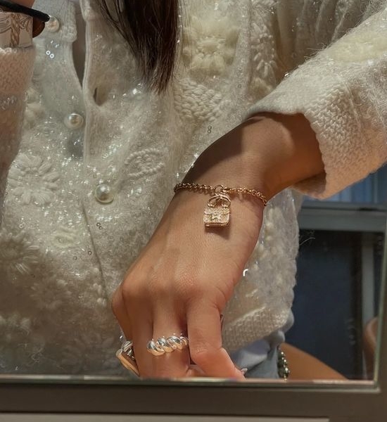 Hermes CZ Inlaid Gold Plated Bracelet Exquisite
