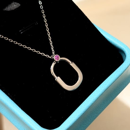 Tiffany & Co. Sterling Silver U-lock Single Diamond Necklace
