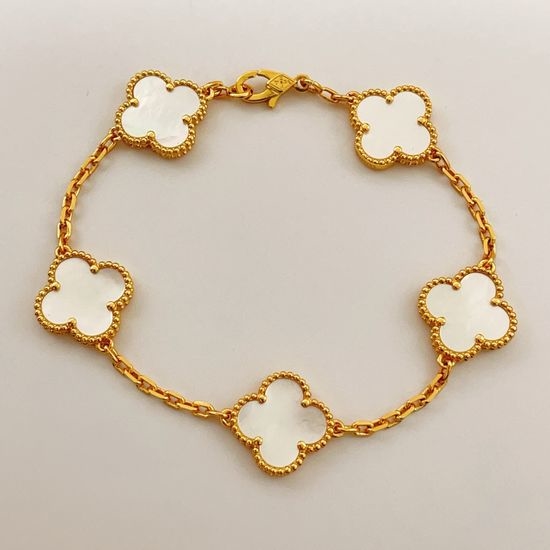Van Cleef & Arpels VCA Golden Mother of Pearl Clover Bracelet