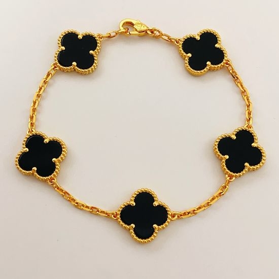 Van Cleef & Arpels VCA Black Mother of Pearl Five Flower Bracelet Gold