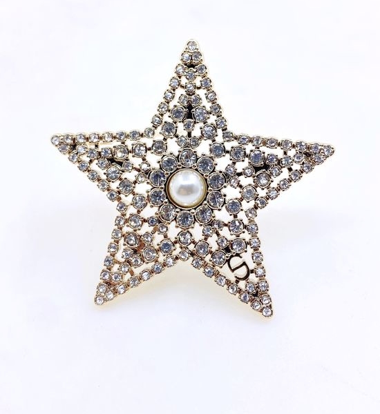 Christian Dior CD Full Diamond Star Brooch Brass