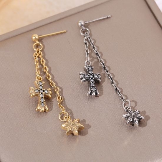 Chrome Hearts Diamond Cross Tassel Earrings Chic Fashion Jewelry