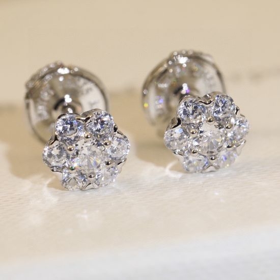 Van Cleef & Arpels VCA Sterling Silver Flower Stud Earrings