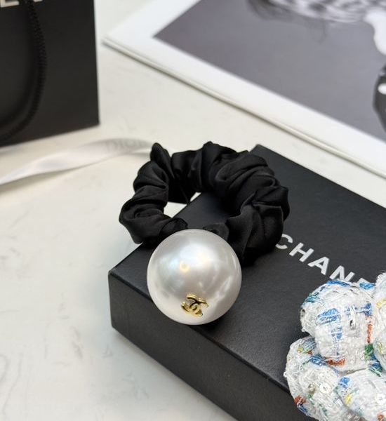 Chanel Satin Faux Pearl Elastic Hair Tie