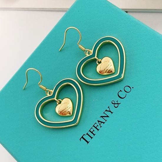 Tiffany & Co. Gold Green Heart Drop Earrings