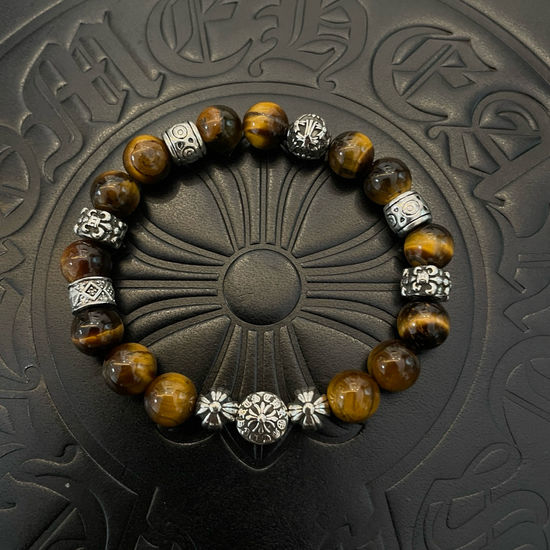 Chrome Hearts Vintage Tiger s Eye Stone Bracelet Classic Jewelry