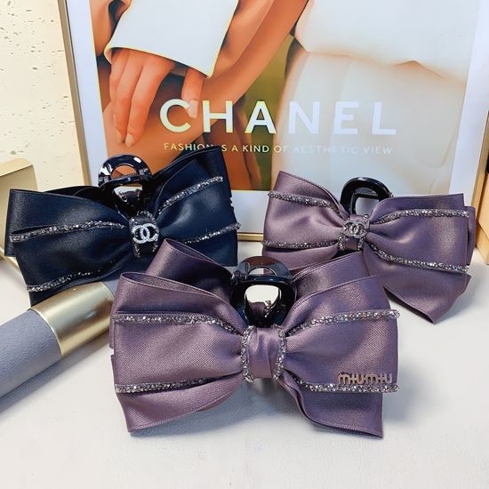 Chanel Satin Rhinestone Bow Hair Claw