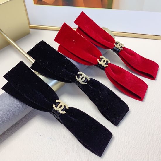 Chanel Velvet Bow Side Hair Clips