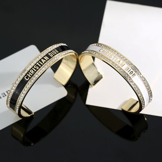 Christian Dior CD Two Tone Open Cuff Bangle Bracelet